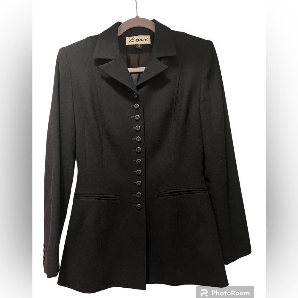 BARAMI, VINTAGE, black,100% wool, blazer, fully lined.